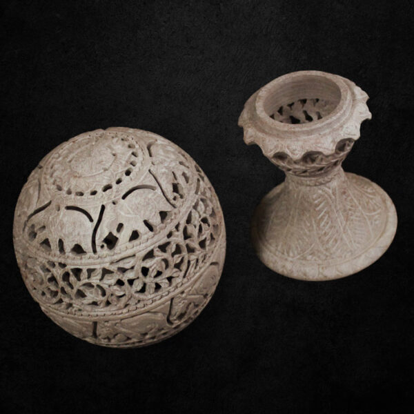 Varanasi Soft Stone Jali Cut Candle Light Ball (5 Inches) | GI-Tagged Handcrafted Indian Art - Image 2