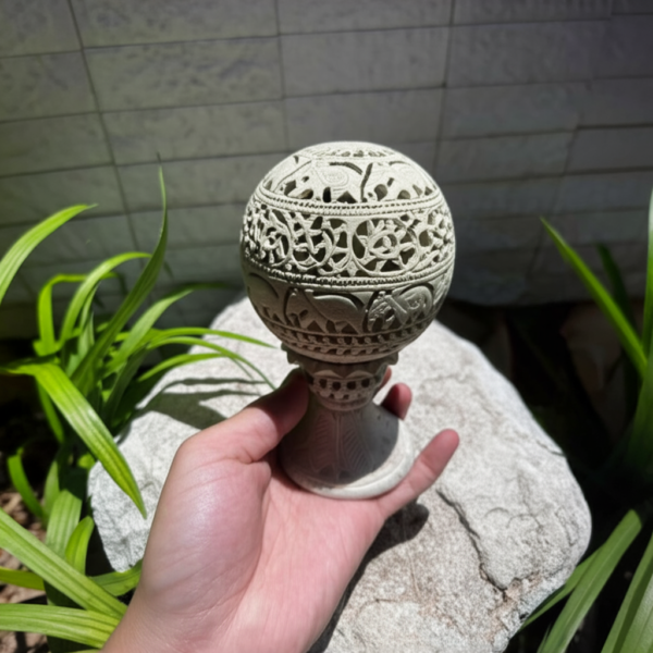 Varanasi Soft Stone Jali Cut Candle Light Ball (5 Inches) | GI-Tagged Handcrafted Indian Art - Image 4
