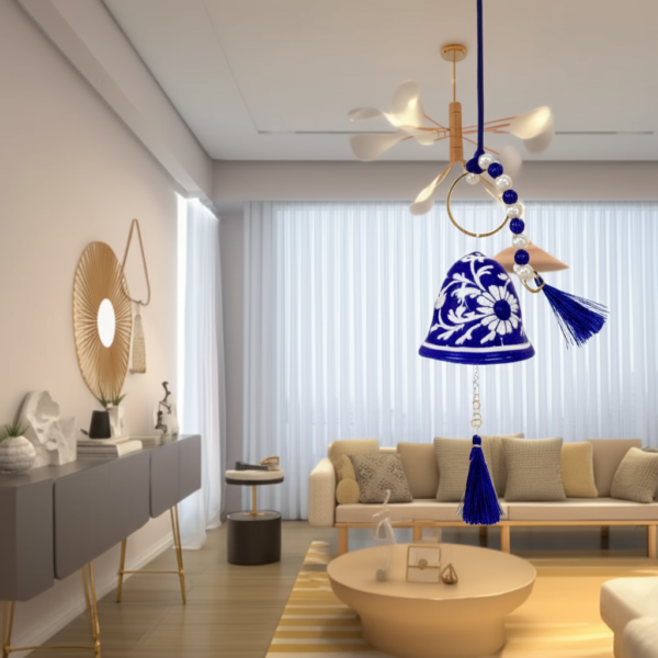 blue pottery hanging bell