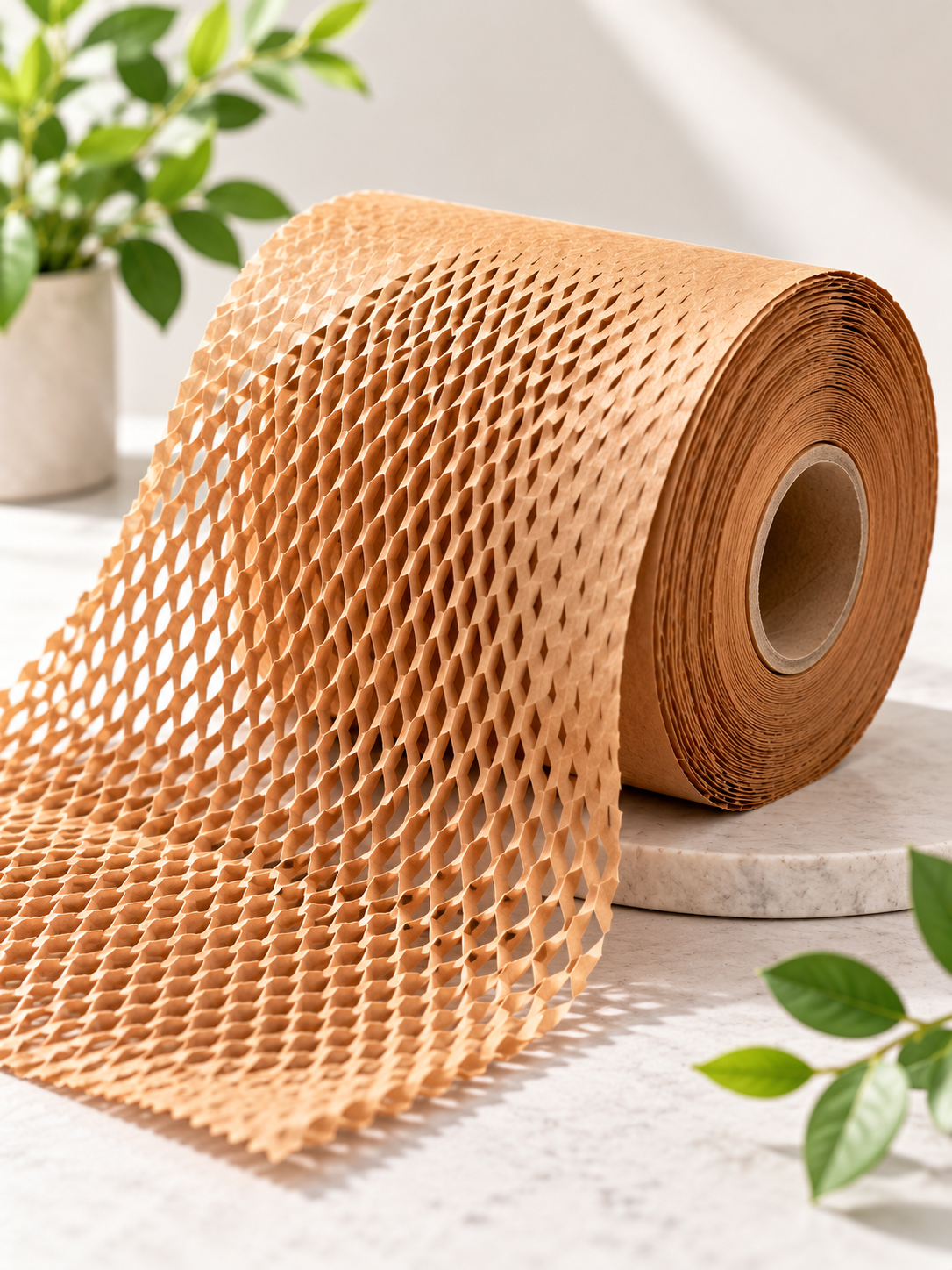 Roll of brown packaging paper for protective wrapping